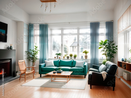 Living room in Scandinavian style. Generative AI © Elya.Q