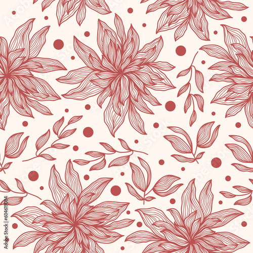 Red Dahlia Flower Pattern with Hand Drawn Style. Seamless Flower Pattern for Fashion  Wallpaper  Wrapping Paper  Background  Print  Fabric  Textile  Apparel  and Card Design