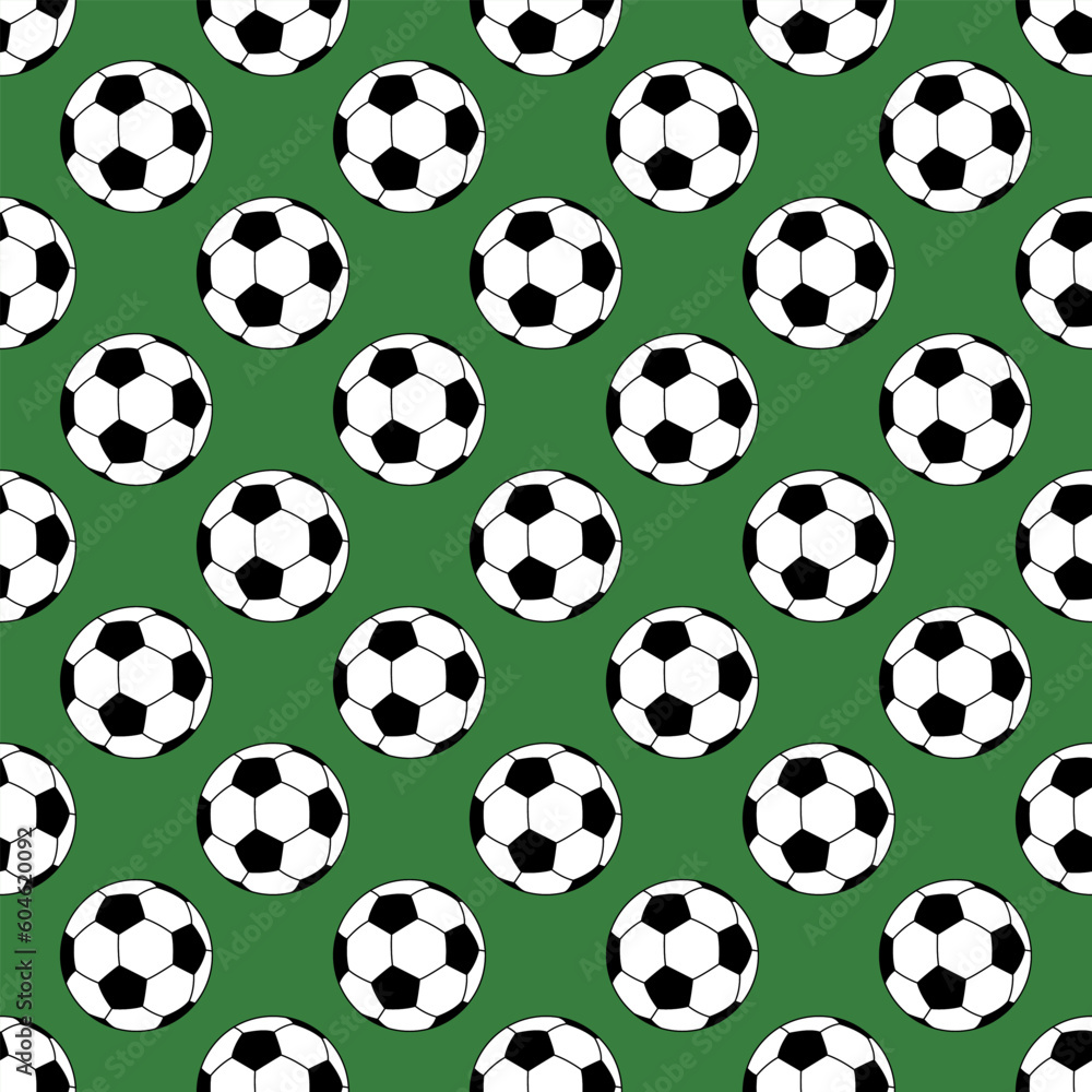 Seamless pattern of football balls on a green background. Seamless pattern of football balls on a green background.