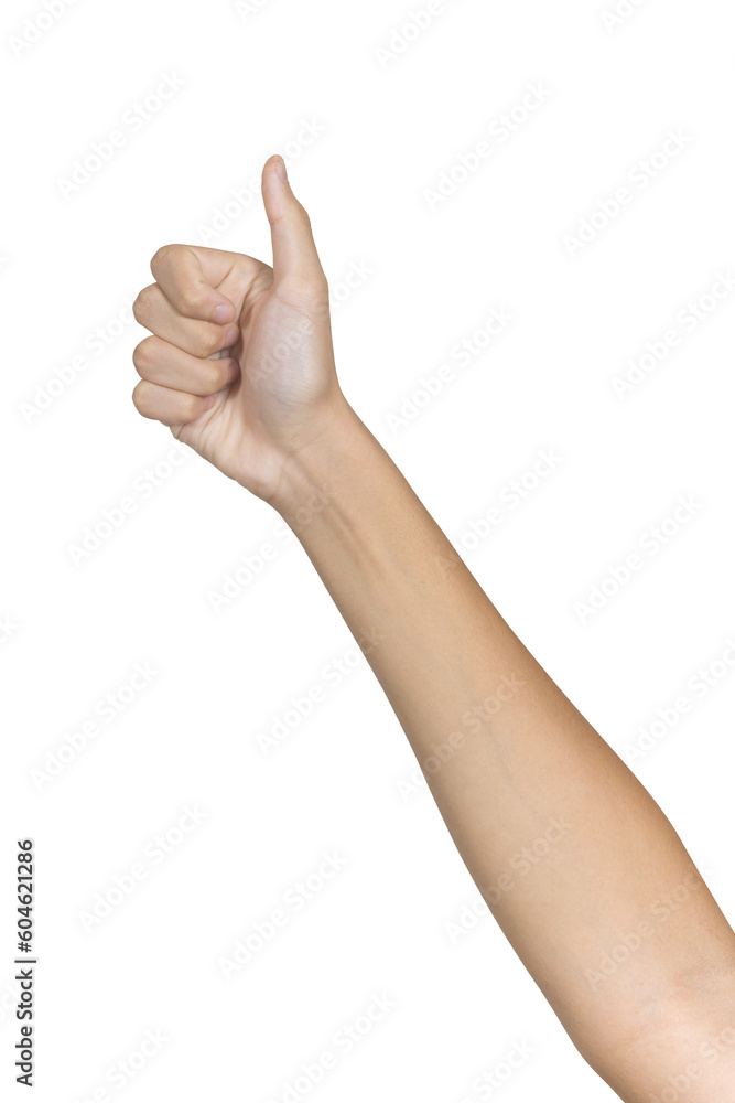 Hand of client show thumb up isolated on white background. Clipping path included. Service rating, satisfaction concept Hand of client show thumb up isolated on white background. Clipping path included. Service rating, satisfaction concept