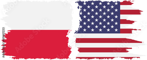 United States and Poland grunge flags connection vector