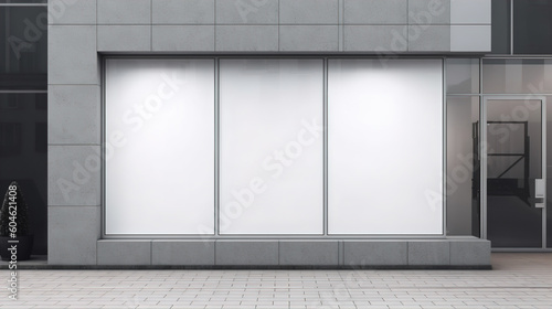 Empty window poster template. Advertising banner in the store, office window mockup. AI generation © dwoow