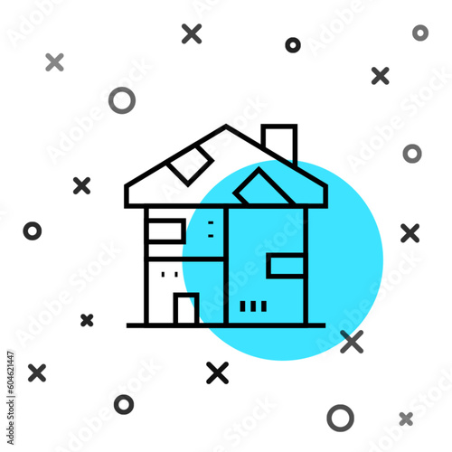Black line Homeless cardboard house icon isolated on white background. Random dynamic shapes. Vector