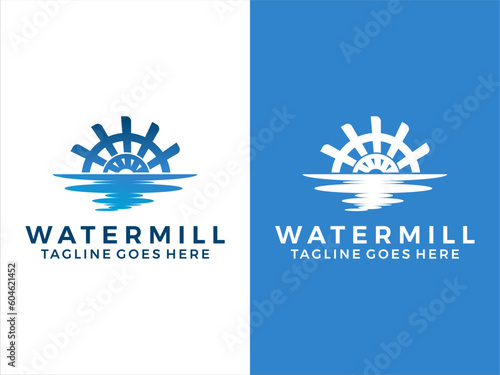 Creek water mill logo, water wheel concept  