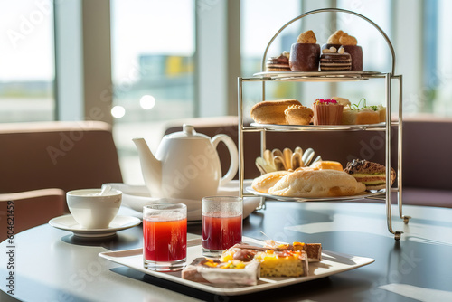 modern served tea table with biscuits with natural light