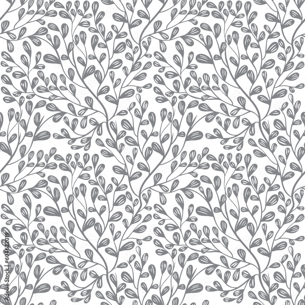 Nature Branch Leaf Seamless Pattern White Background