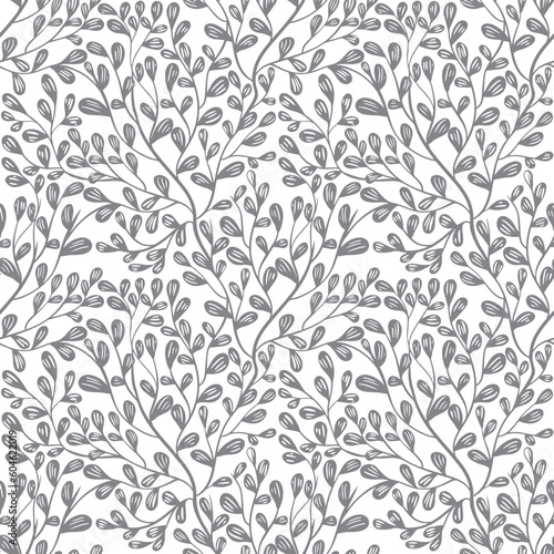 Nature Branch Leaf Seamless Pattern White Background