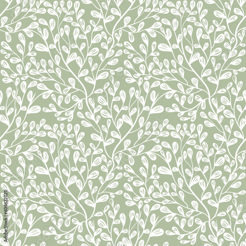 Nature Branch Leaf Seamless Pattern Green Background