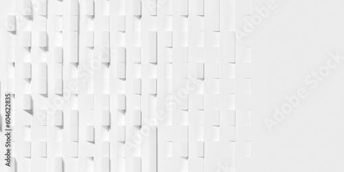 Random shifted inset and offset white small rectangle cubes fading out geometrical background wallpaper banner pattern with copy space