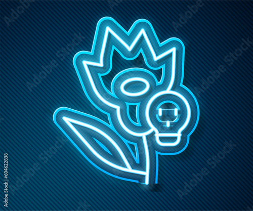 Glowing neon line Poison flower icon isolated on blue background. Vector