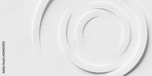Concentric random rotated white rings or circles background wallpaper banner flat lay top view from above with copy space