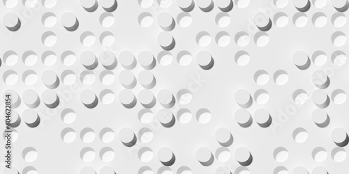 Random inset and outset white circle or cylinder background wallpaper banner pattern frame filling top view flat lay from above