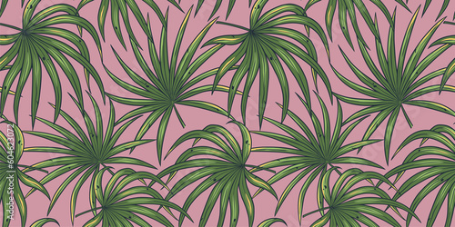 Tropical exotic green plants and leaves wallpaper. Seamless pattern with summer tropical palm foliage © Casoalfonso