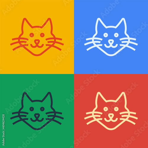 Pop art line Cat icon isolated on color background. Vector
