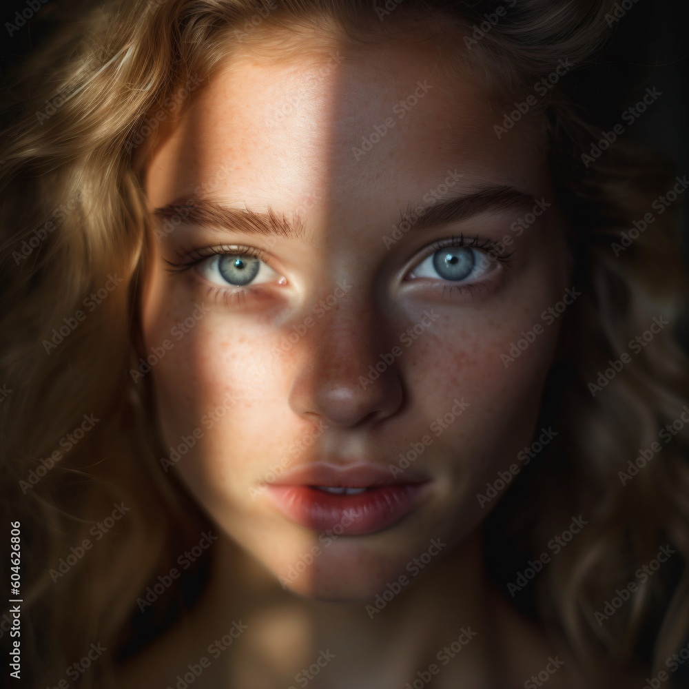 A close-up portrait of a AI generated non existing model A close-up portrait of a AI generated non existing model