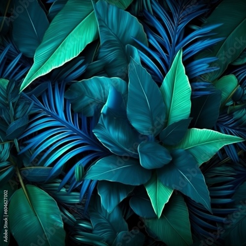 Tropical leaves foliage plant in blue color 