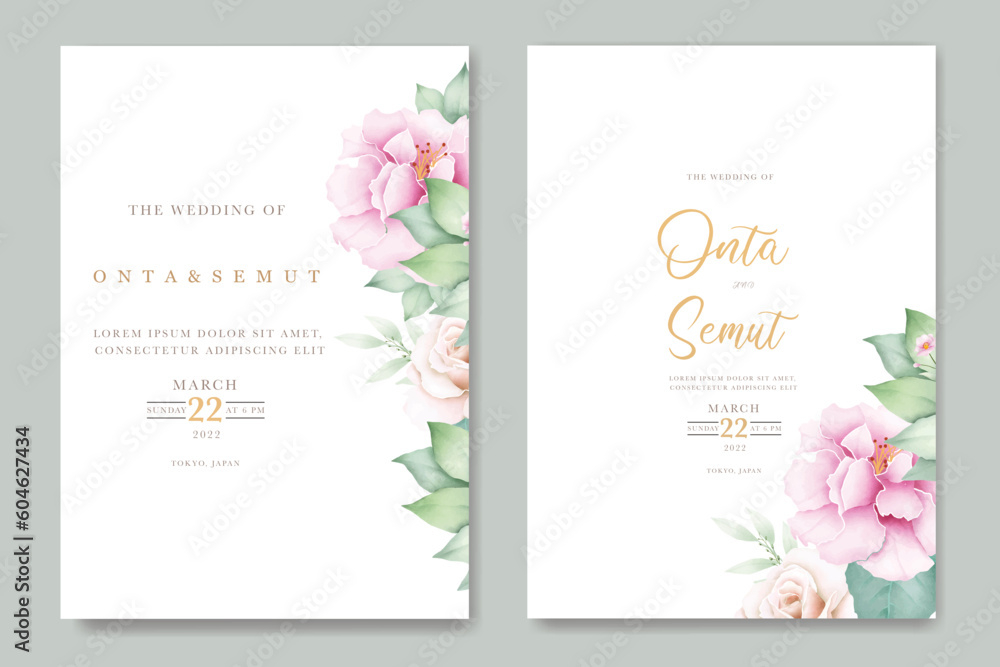 Elegant Floral Leaves Watercolor Wedding Invitation Card