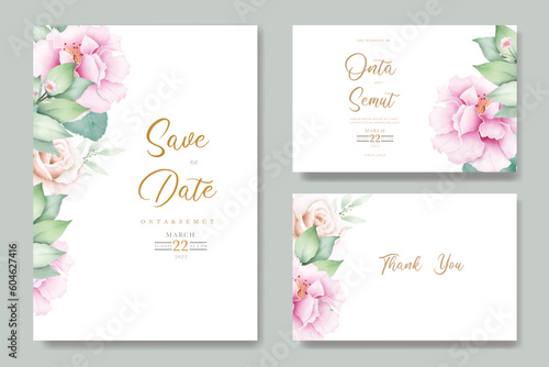 Elegant Floral Leaves Watercolor Wedding Invitation Card
