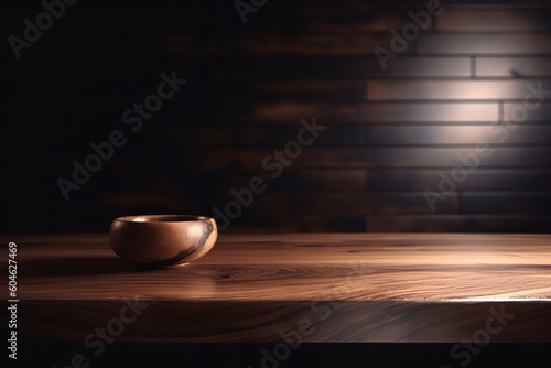Empty wooden table for product display with blurred Generative Ai