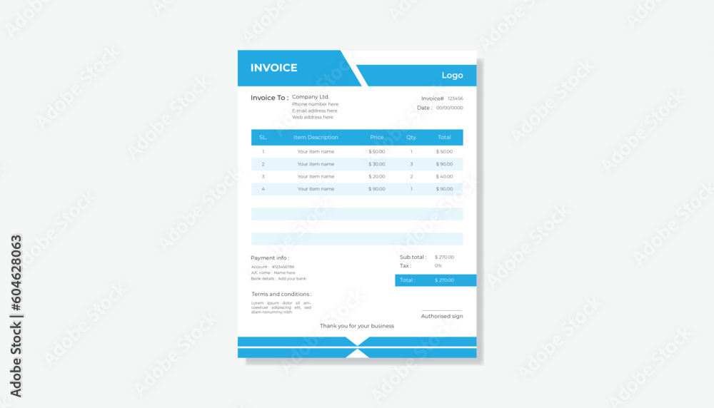 Business invoice design template for corporate Office . Business invoice design template for corporate Office .