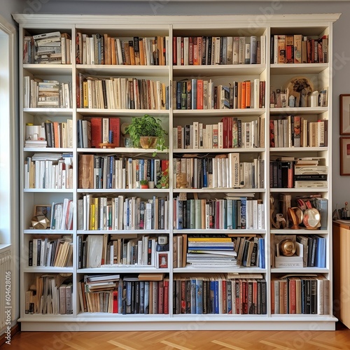 White wooden bookcase filled with books 