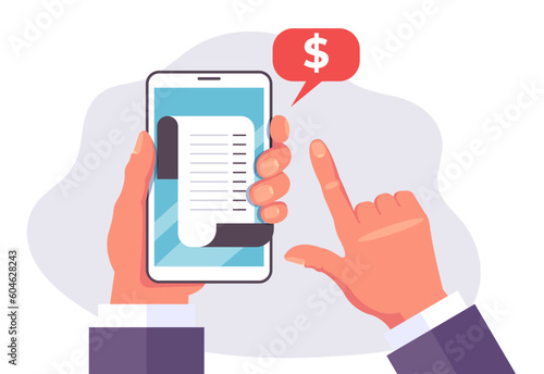 Money payment bill pay online mobile wallet invoice concept. Vector graphic design element illustration