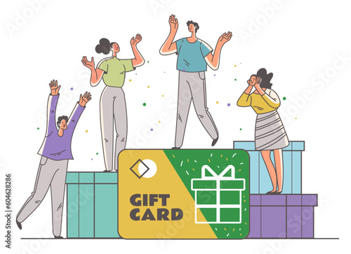 Gift card voucher coupon win credit discount concept. Vector graphic design illustration