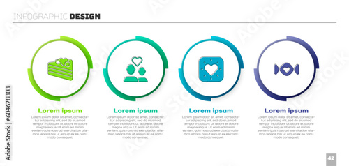 Set Wedding cake, Lover couple, Heart and Candy. Business infographic template. Vector