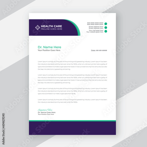 Modern medical doctor healthcare service letterhead design template

