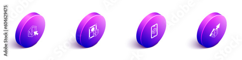 Set Isometric NFT Digital crypto art, Mobile with store app and growth bar chart icon. Vector