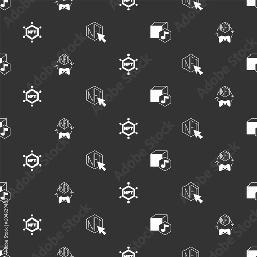 Set NFT Digital crypto art, blockchain technology and on seamless pattern. Vector