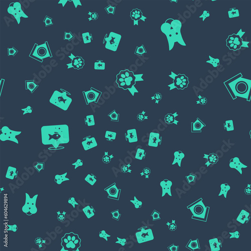 Set Pet award symbol, Dog, Fish and house on seamless pattern. Vector