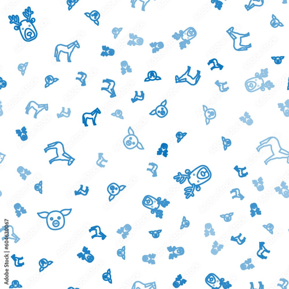 Set line Pig, Deer head with antlers and Horse on seamless pattern. Vector Set line Pig, Deer head with antlers and Horse on seamless pattern. Vector