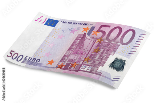 European Union's Euro cash banknote, with a face value of five hundred euro isolated on white. 500 euro