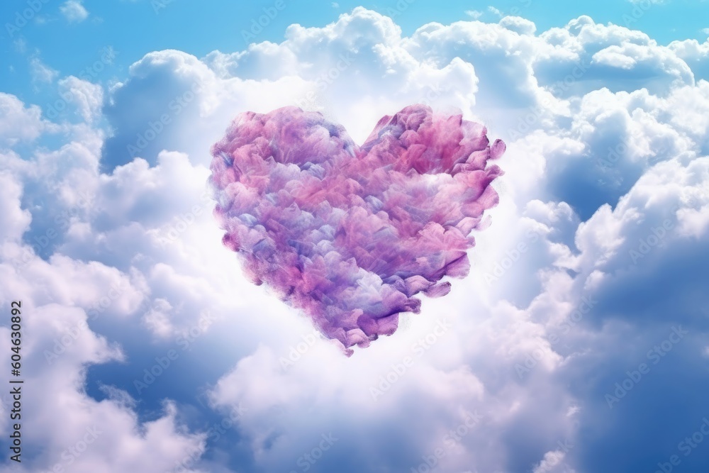 Beautiful colorful valentine day heart in the clouds as abstract background. Generative AI Beautiful colorful valentine day heart in the clouds as abstract background. Generative AI