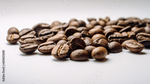 Close-up coffee beans on white background, created using generative AI