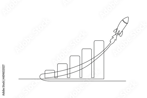 Continuous one-line drawing of a business graph with an up arrow. Business charts concept. Single line drawing design graphic vector illustration