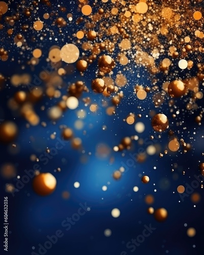 Christmas-themed abstract background with dark blue and gold particles. (Generative AI)