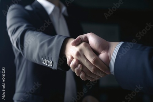 Close up shot of Businessmen in business suits shaking hands, business meeting