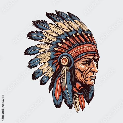Vintage retro mnimial modern apache chief native american tribe character person. Can be used for logo, emblem or graphic design. Graphic Art. Vector