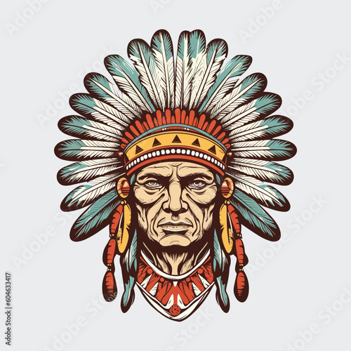 Vintage retro mnimial modern apache chief native american tribe character person. Can be used for logo, emblem or graphic design. Graphic Art. Vector