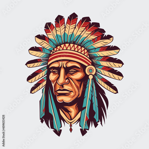 Vintage retro mnimial modern apache chief native american tribe character person. Can be used for logo, emblem or graphic design. Graphic Art. Vector
