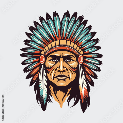Vintage retro mnimial modern apache chief native american tribe character person. Can be used for logo, emblem or graphic design. Graphic Art. Vector