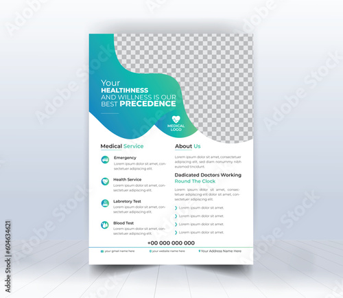 Eye catching Creative Unique Layout Flyer Template For Healthcare and Medical Service.