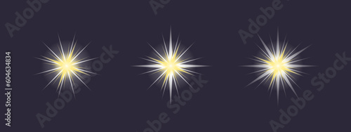 Collection of bright sparkles in white and gold color