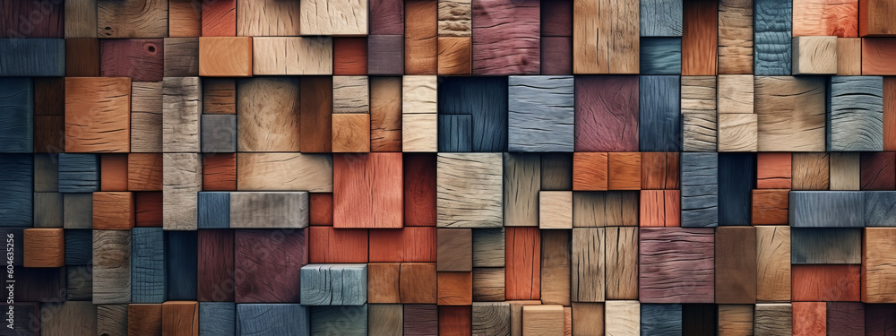 Abstract block stack wooden 3d cubes on the wall for background banner panorama - Colorful wood texture for backdrop or wallpaper (Generative Ai)
Abstract block stack wooden 3d cubes on the wall for background banner panorama - Colorful wood texture for backdrop or wallpaper (Generative Ai)