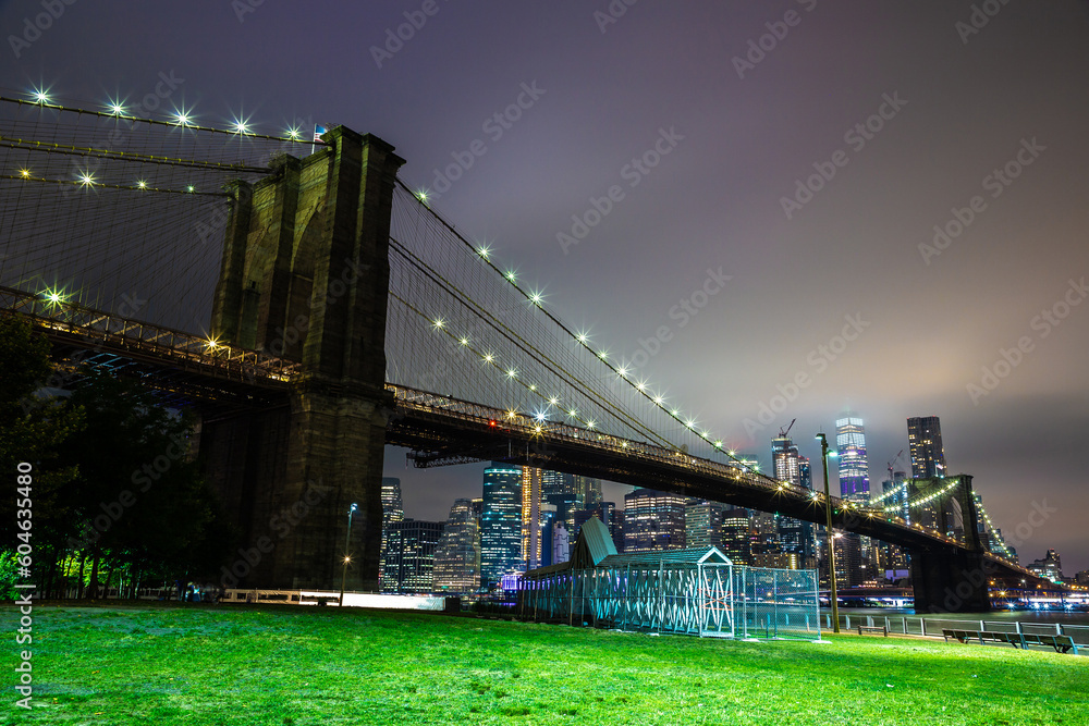 Fototapeta premium Brooklyn Bridge and Manhattan at night