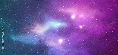 Vector space galaxy realistic illustration. Colorful nebula background