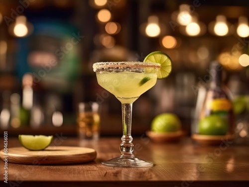 Margarita Cocktail on a bar counter (generative AI)