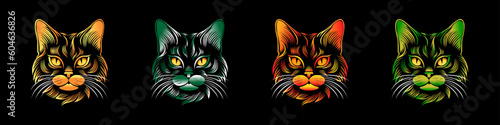 Cat logo set. The cat head. Fluffy pet. Sticker, label or logo. Lovely kitty. Vector